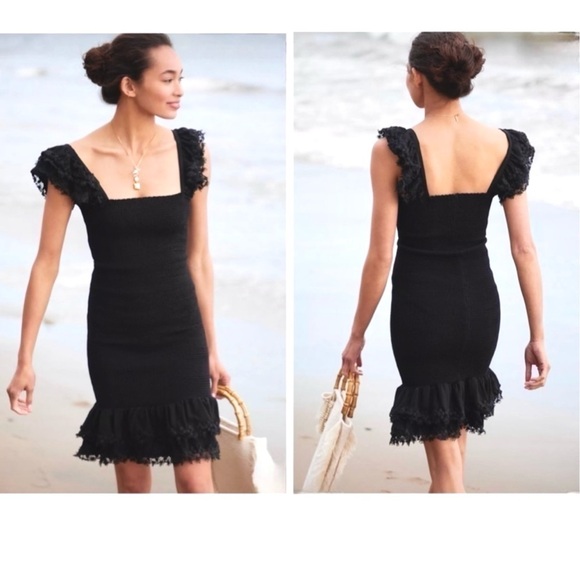 PEIXOTO Belle Crochet Ruched Smocked Lace Flutter Sleeve BodyCon Mini Dress NEW - Picture 6 of 14